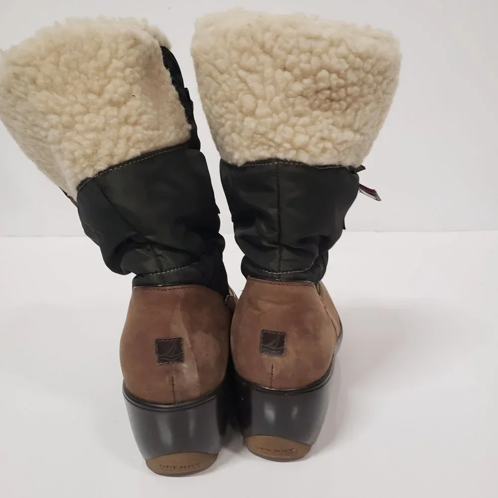 Sperry Top-Sider Weatherproof‎ Suede Leather Sherpa Lined Wedge Boots - Size